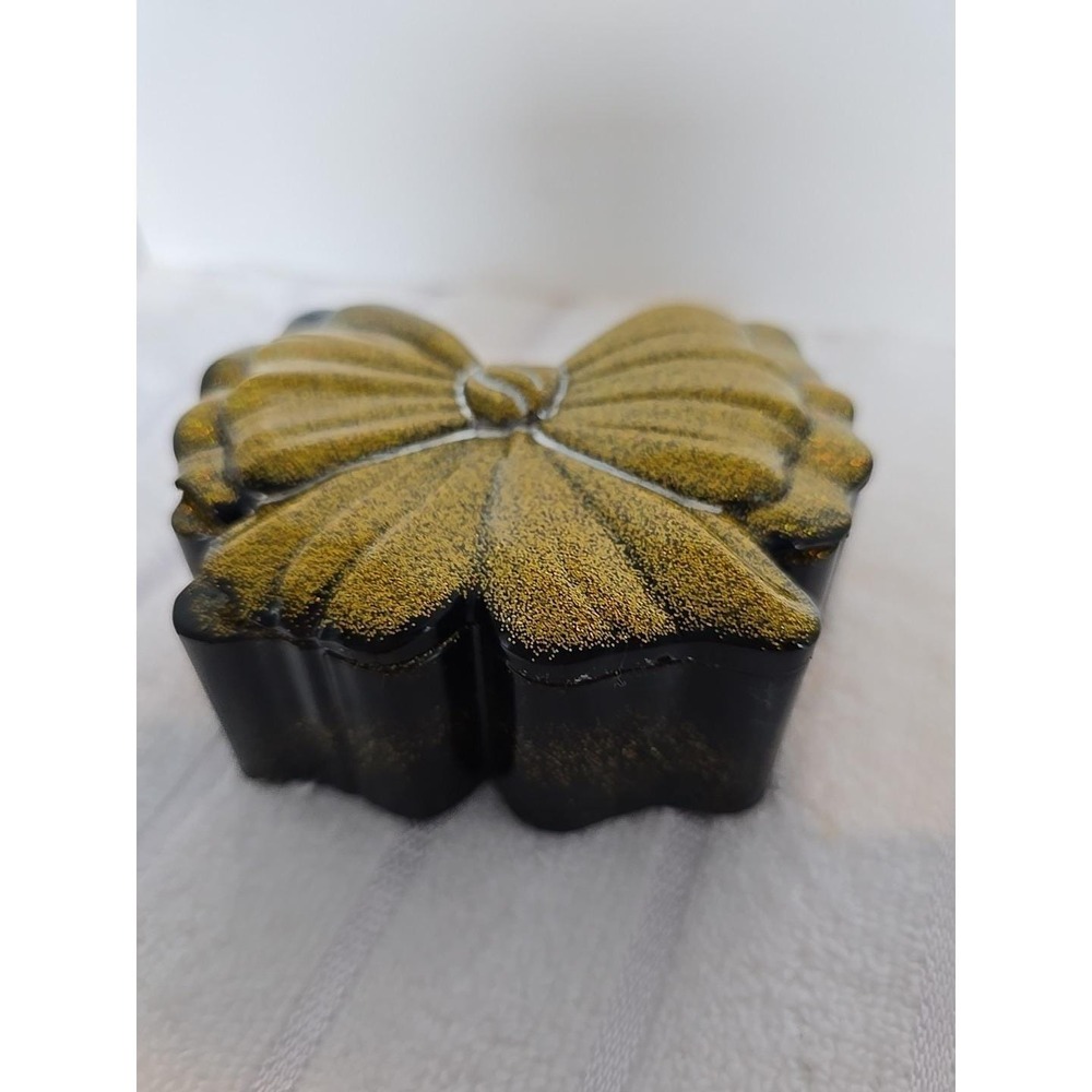 Handmade Resin Bow Shaped Trinket Box With‎ Lid Black And Gold  768